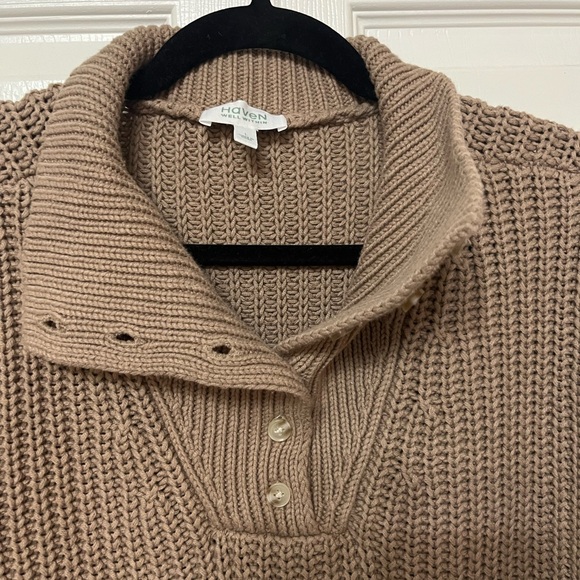 Haven Well Within Button-Up Chunky Mock Neck Sweater in Tan brown large - Picture 3 of 5